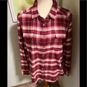 EUC Adventura Organic Red Plaid Flannel Button Down Shirt Size Large #143